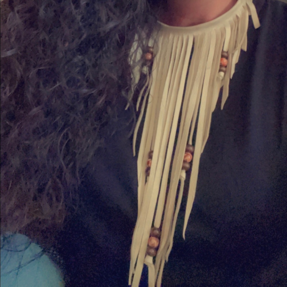Deerskin Native American/Boho Fringe Necklace with precious stones and beads